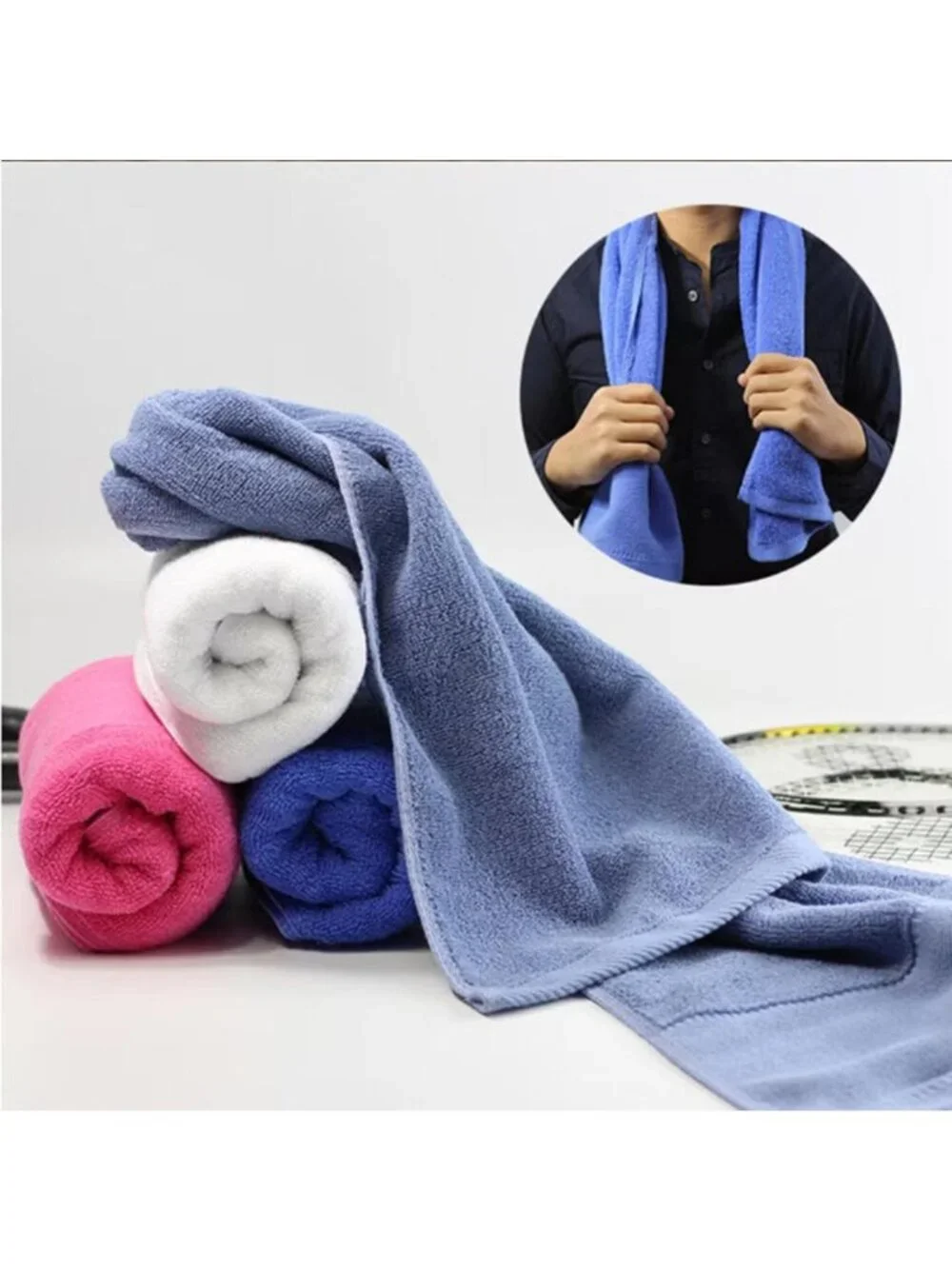 4PCS Long Cotton Sports Towel Soft Absorbent for Outdoor Yoga Gym